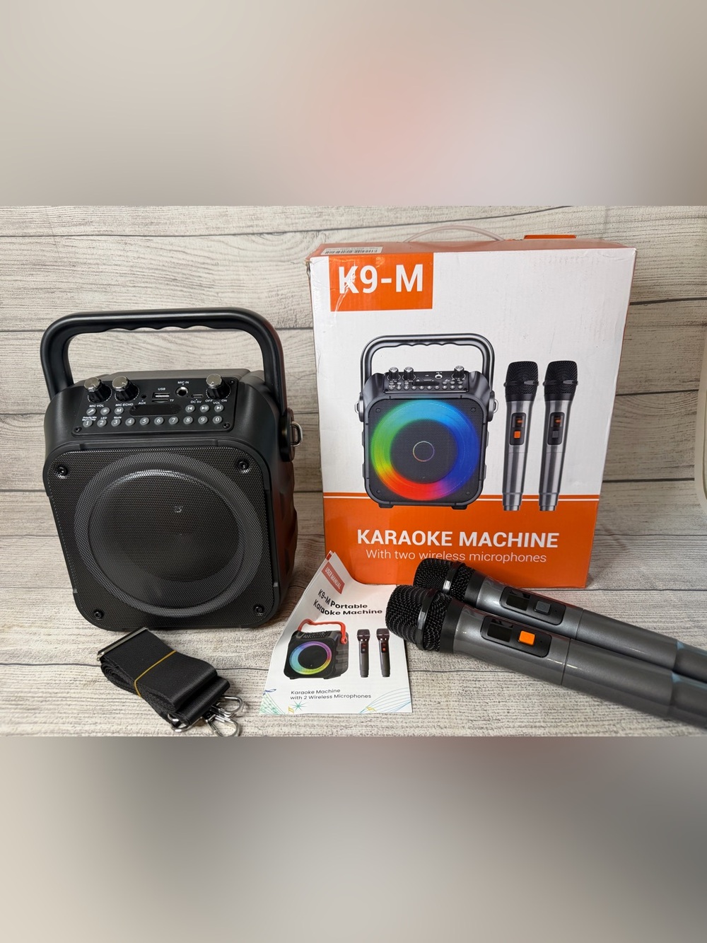 Portable Karaoke Speaker System with Dual Wireless Microphones - Black